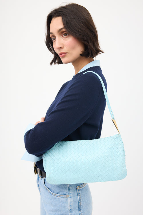 Bottega Veneta Vintage Pastel Blue Intrecciato Leather Bag