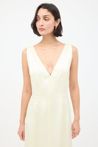 Bottega Veneta Light Yellow Washed Silk V-Neck Dress