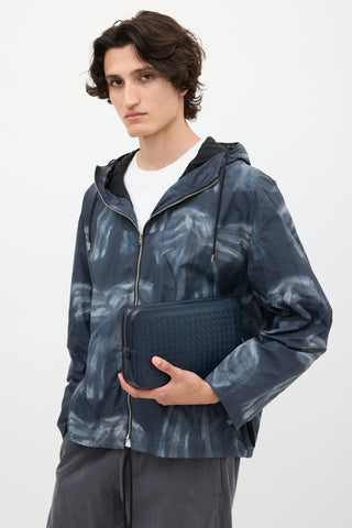 Bottega Veneta Navy Leather Intrecciato Clutch