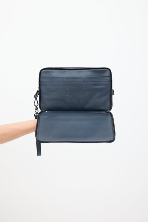 Bottega Veneta Navy Leather Intrecciato Clutch