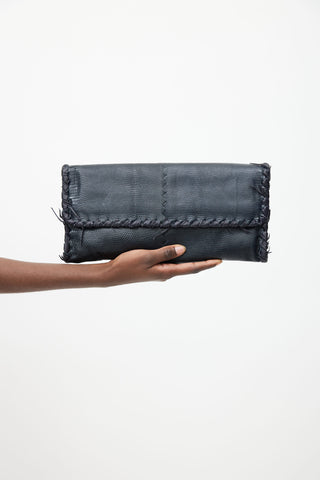 Bottega Veneta Navy Leather Woven Trim Clutch