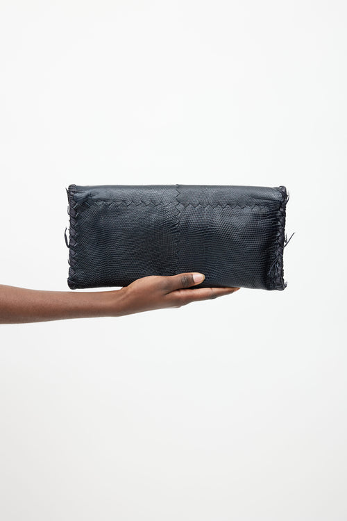 Bottega Veneta Navy Leather Woven Trim Clutch