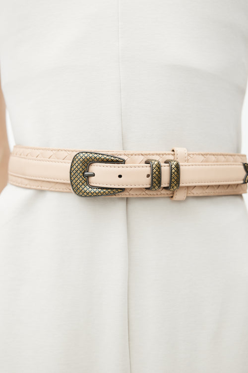 Bottega Veneta Pink Intrecciato Weave Belt