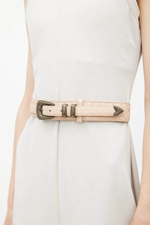 Bottega Veneta Pink Intrecciato Weave Belt