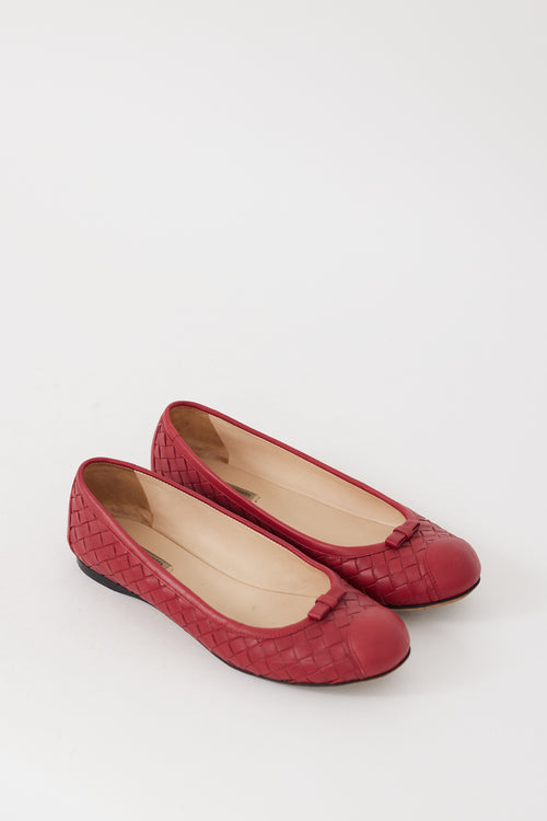 Bottega Veneta Red Leather Intrecciato Bow Flat