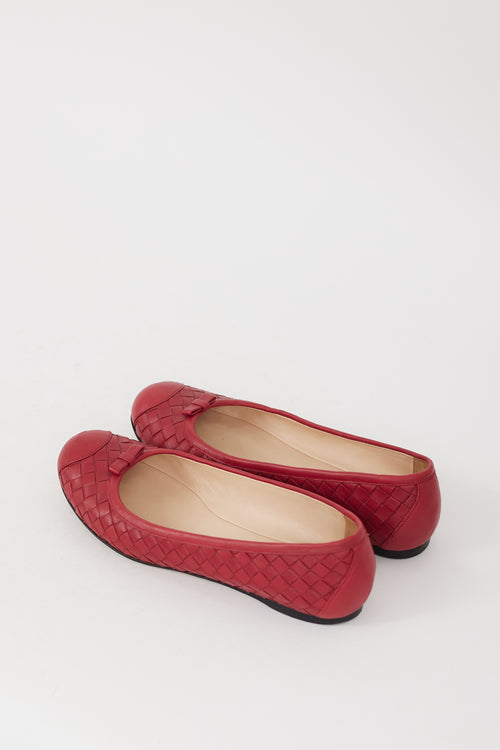 Bottega Veneta Red Leather Intrecciato Bow Flat