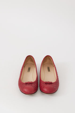 Bottega Veneta Red Leather Intrecciato Bow Flat