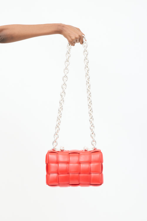 Bottega Veneta Red Padded Leather Chain Cassette Bag