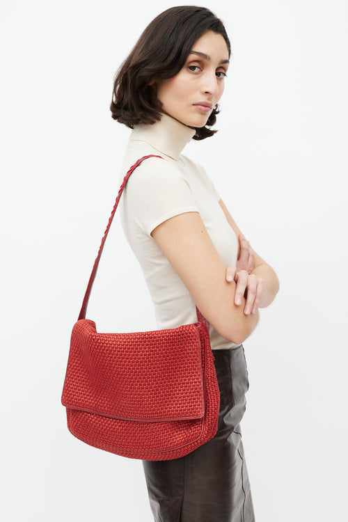 Bottega Veneta Red Woven Intrecciato Shoulder Bag