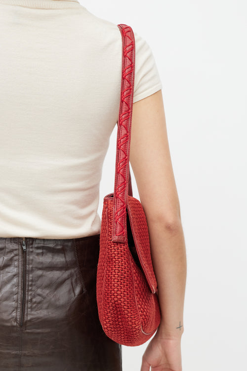 Bottega Veneta Red Woven Intrecciato Shoulder Bag