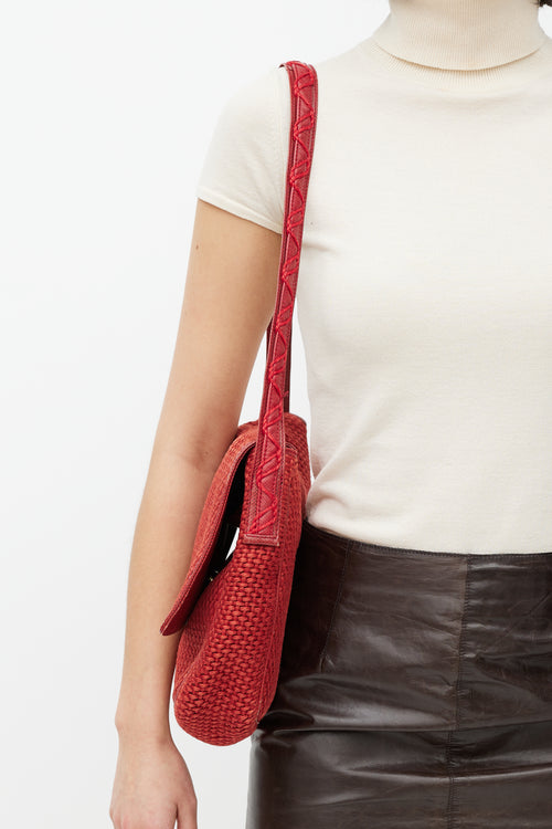 Bottega Veneta Red Woven Intrecciato Shoulder Bag