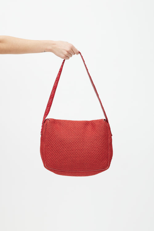 Bottega Veneta Red Woven Intrecciato Shoulder Bag