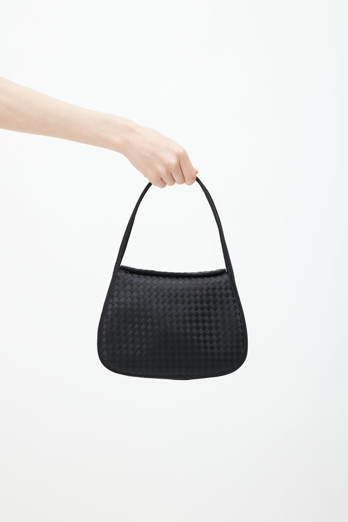 Bottega Veneta Vintage Black Satin Weave Shoulder Bag