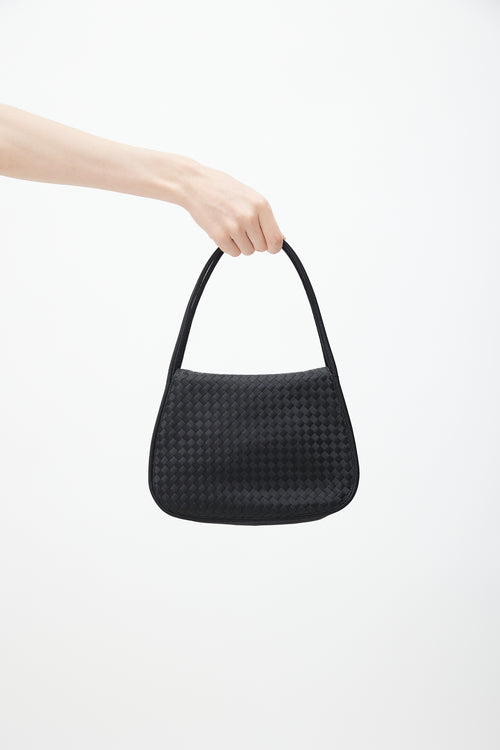 Bottega Veneta Vintage Black Satin Weave Shoulder Bag