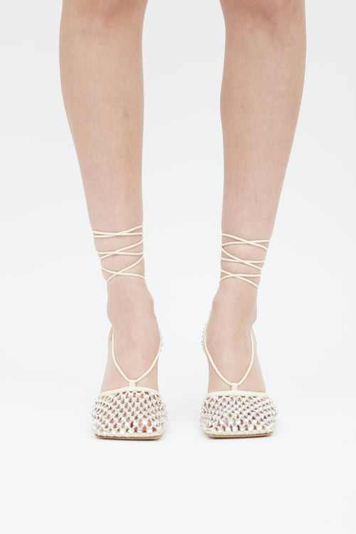 Bottega Veneta Beige Leather Sparkle Strech Lace Up Heel