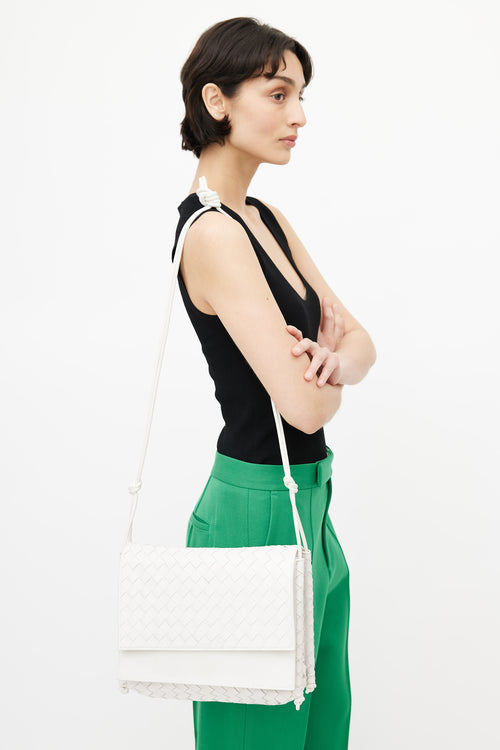 Bottega Veneta White Leather BV Fold Medium Crossbody Bag