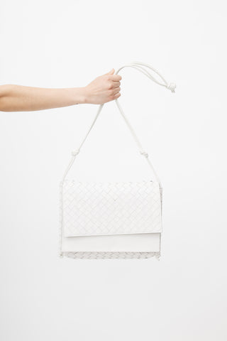 Bottega Veneta White Leather BV Fold Medium Crossbody Bag