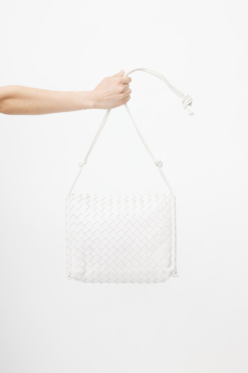 Bottega Veneta White Leather BV Fold Medium Crossbody Bag