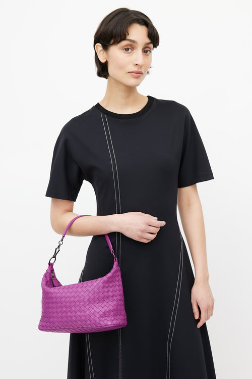 Bottega Veneta Purple Intrecciato Weave Zip Shoulder Bag