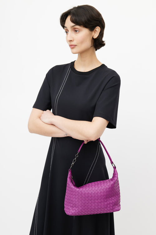 Bottega Veneta Purple Intrecciato Weave Zip Shoulder Bag