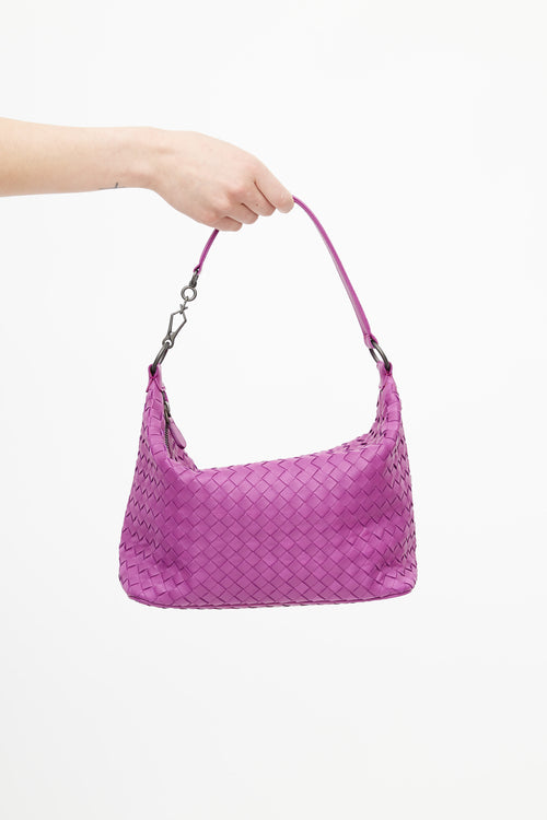 Bottega Veneta Purple Intrecciato Weave Zip Shoulder Bag