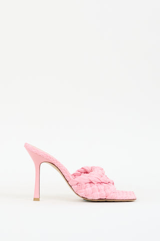 Pink Raffia Stretch Heeled Mule