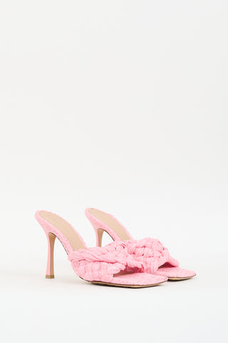 Pink Raffia Stretch Heeled Mule