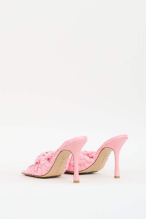 Pink Raffia Stretch Heeled Mule