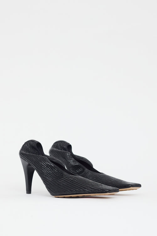 Bottega Veneta Black Crunch Textured Leather Heel