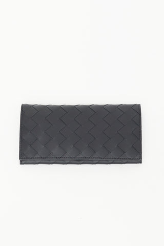 Bottega Veneta Black Leather Intrecciato Bifold Wallet