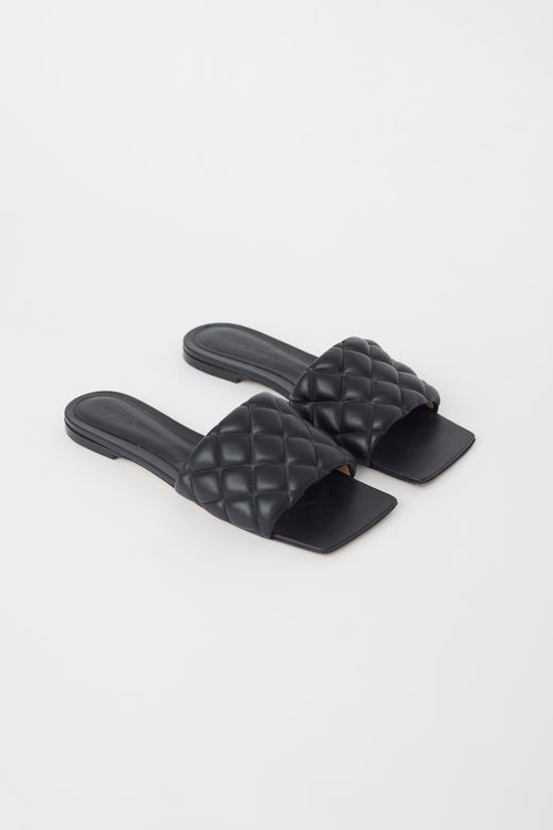 Bottega Veneta Black Leather Padded Flat Sandal