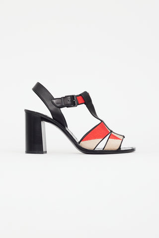 Bottega Veneta Black 
Red Woven Block Heel