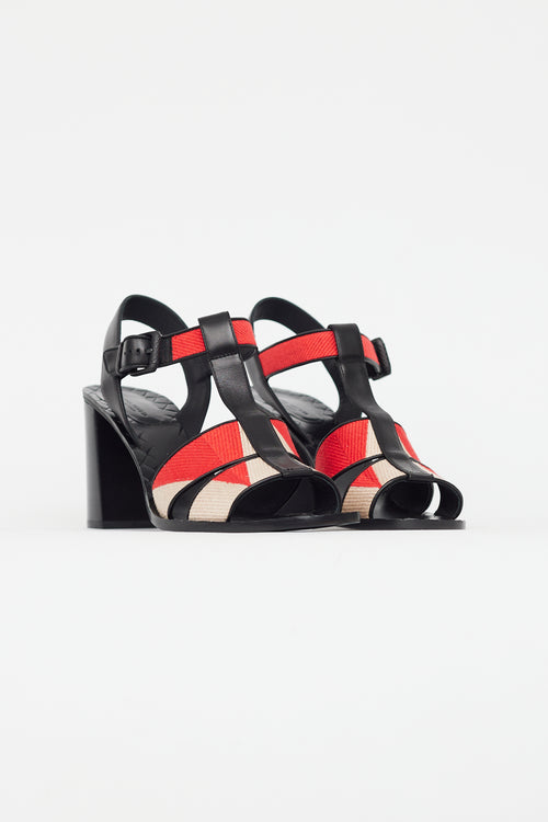 Bottega Veneta Black 
Red Woven Block Heel