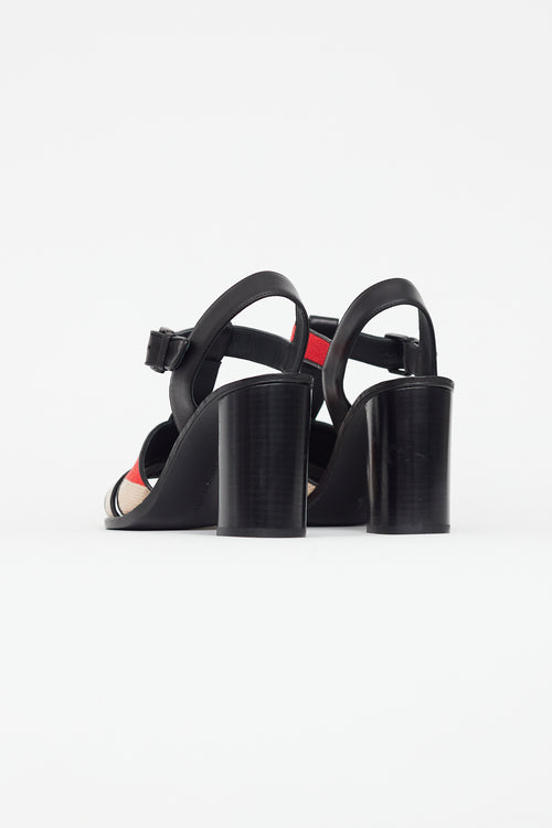 Bottega Veneta Black 
Red Woven Block Heel