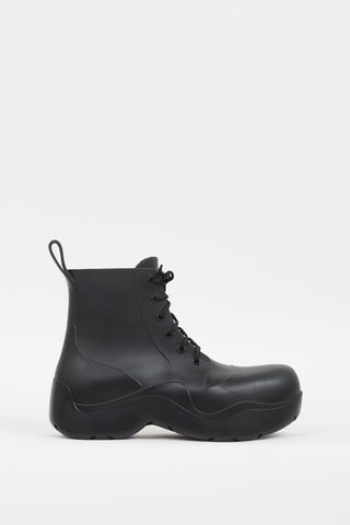 Bottega Veneta Black Rubber Puddle Lace Up Ankle Boot