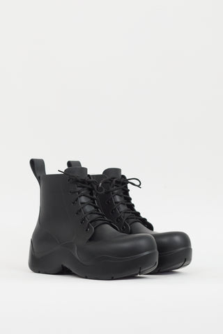 Bottega Veneta Black Rubber Puddle Lace Up Ankle Boot