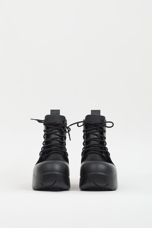 Bottega Veneta Black Rubber Puddle Lace Up Ankle Boot