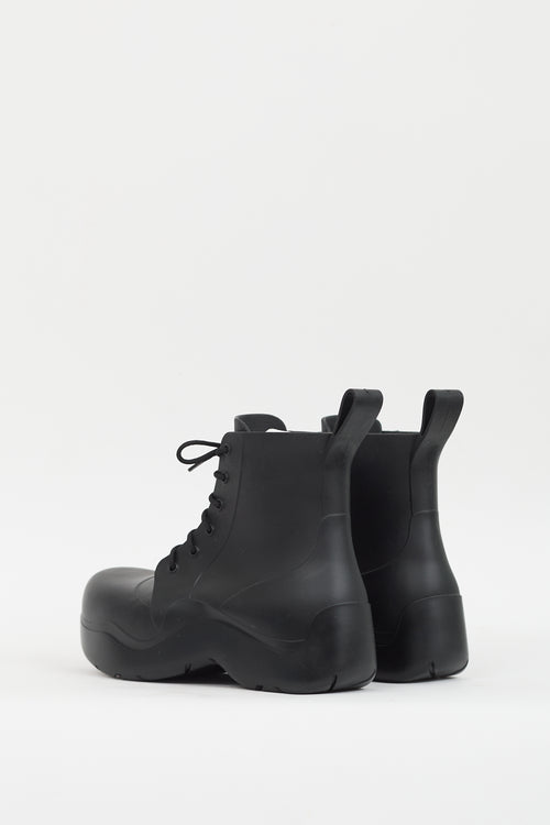 Bottega Veneta Black Rubber Puddle Lace Up Ankle Boot