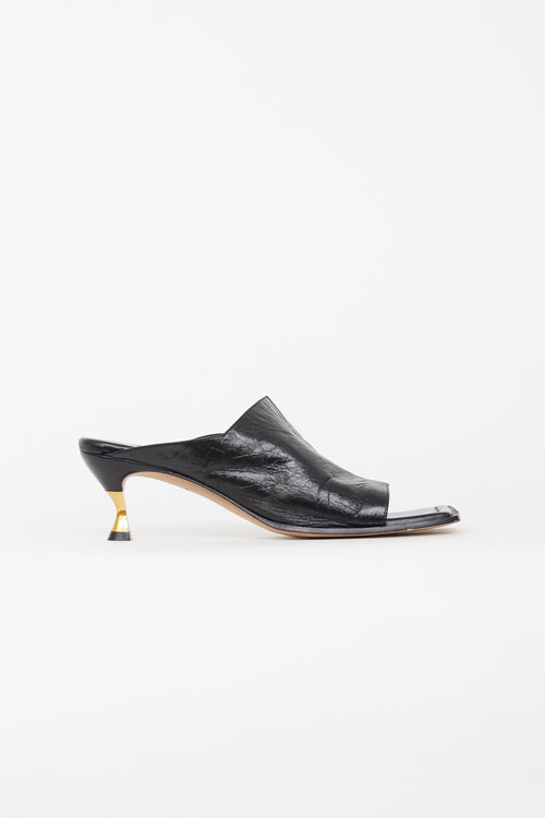 Bottega Veneta Black Crinkle Leather Stretch Mule