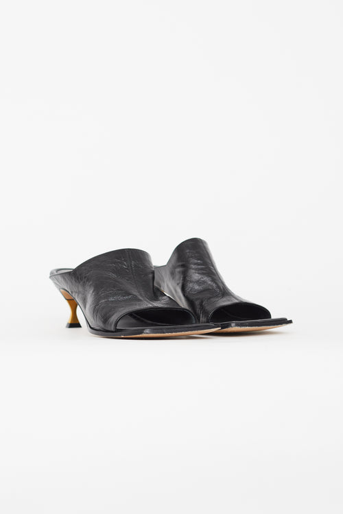 Bottega Veneta Black Crinkle Leather Stretch Mule