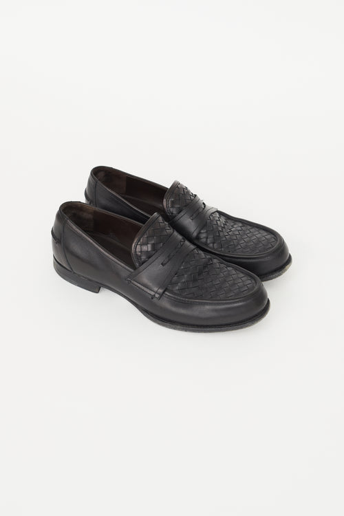 Bottega Veneta Black Intrecciato Leather Loafer