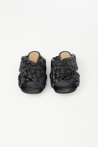 Bottega Veneta Black Leather Braided Slide