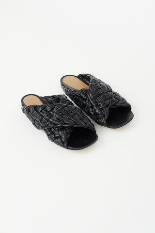 Bottega Veneta Black Leather Braided Slide