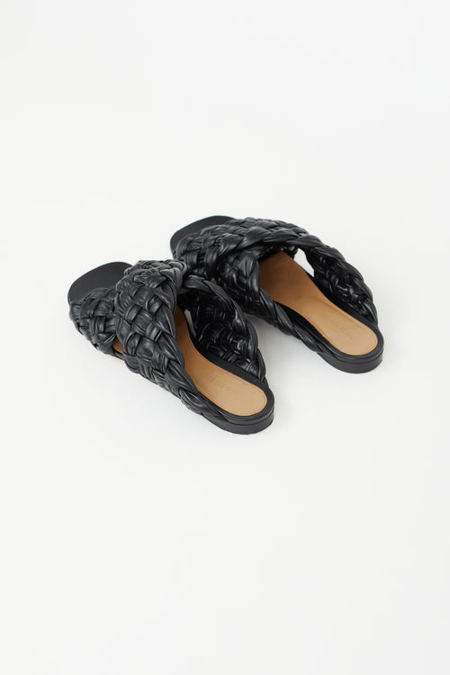 Bottega Veneta Black Leather Braided Slide