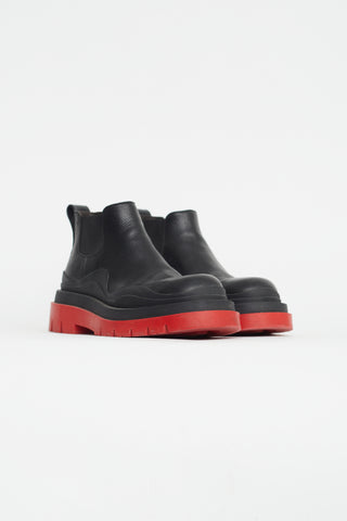 Bottega Veneta Black 
Red Leather Platform Chelsea Boot