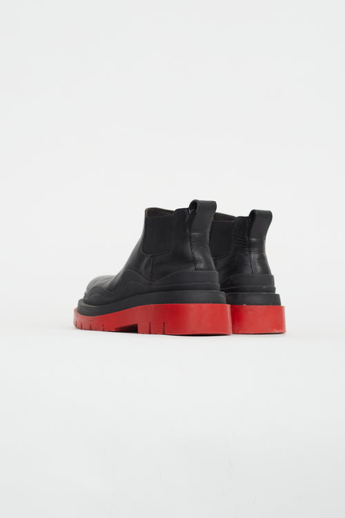 Bottega Veneta Black 
Red Leather Platform Chelsea Boot