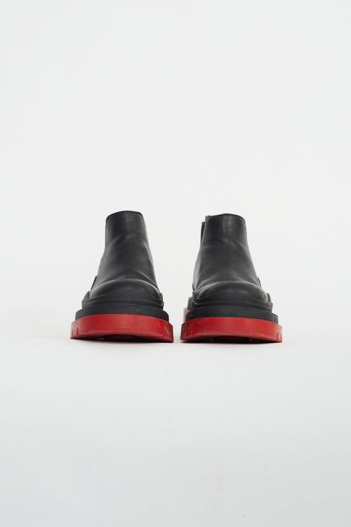 Bottega Veneta Black 
Red Leather Platform Chelsea Boot