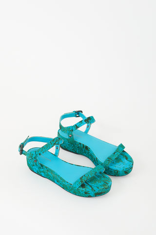 Bottega Veneta Blue 
Green Marble Printed Platform Sandal