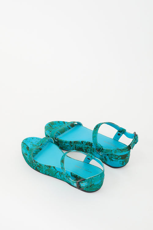 Bottega Veneta Blue 
Green Marble Printed Platform Sandal