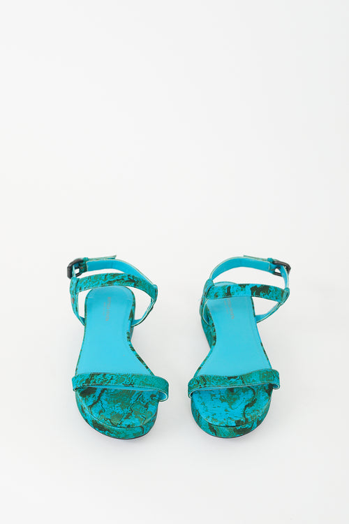 Bottega Veneta Blue 
Green Marble Printed Platform Sandal